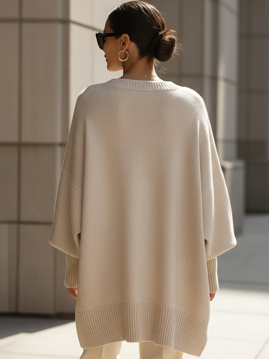 Women's Oversized Asymmetric Knit Poncho Sweater