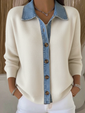 Women’s Knit Cardigan with Denim-Style Collar
