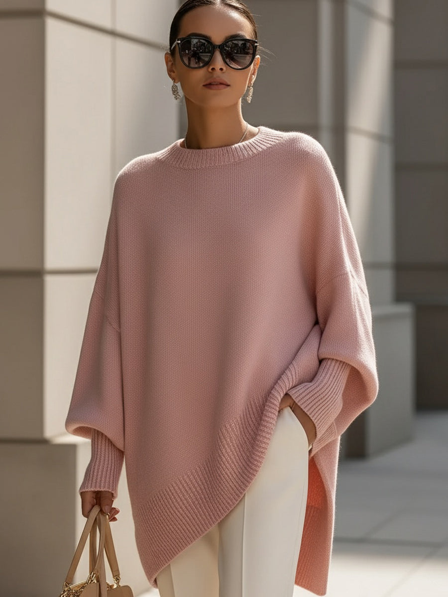 Women's Oversized Asymmetric Knit Poncho Sweater