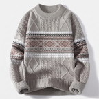 Men’s Crewneck Knit Sweater with Geometric Pattern