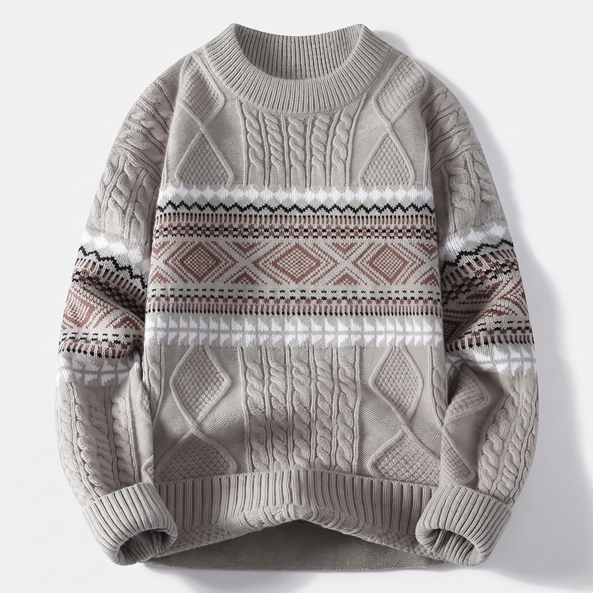 Men’s Crewneck Knit Sweater with Geometric Pattern