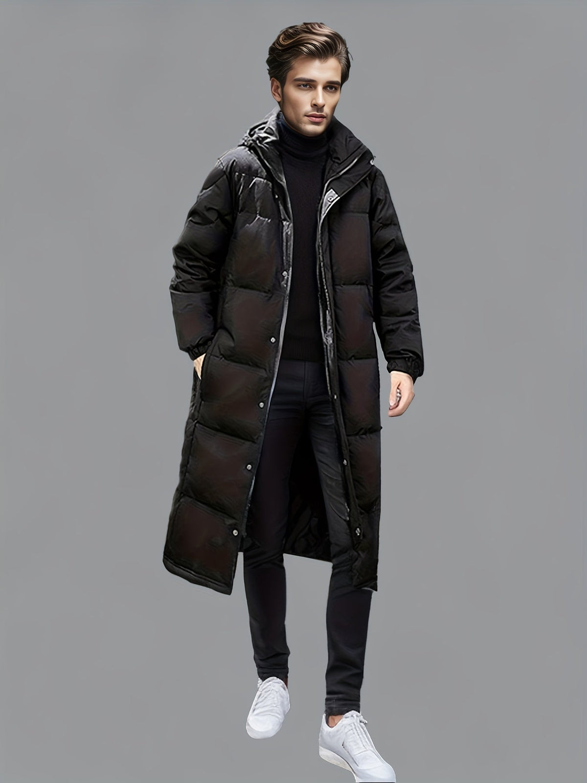 Men's Long Hooded Quilted Puffer Winter Coat