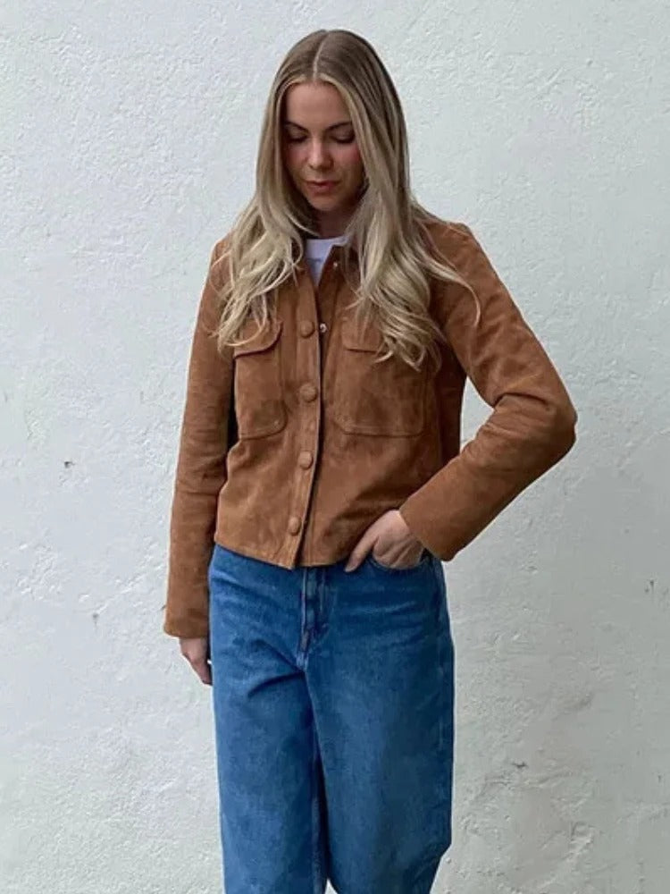 Women's Suede-Look Button-Front Jacket