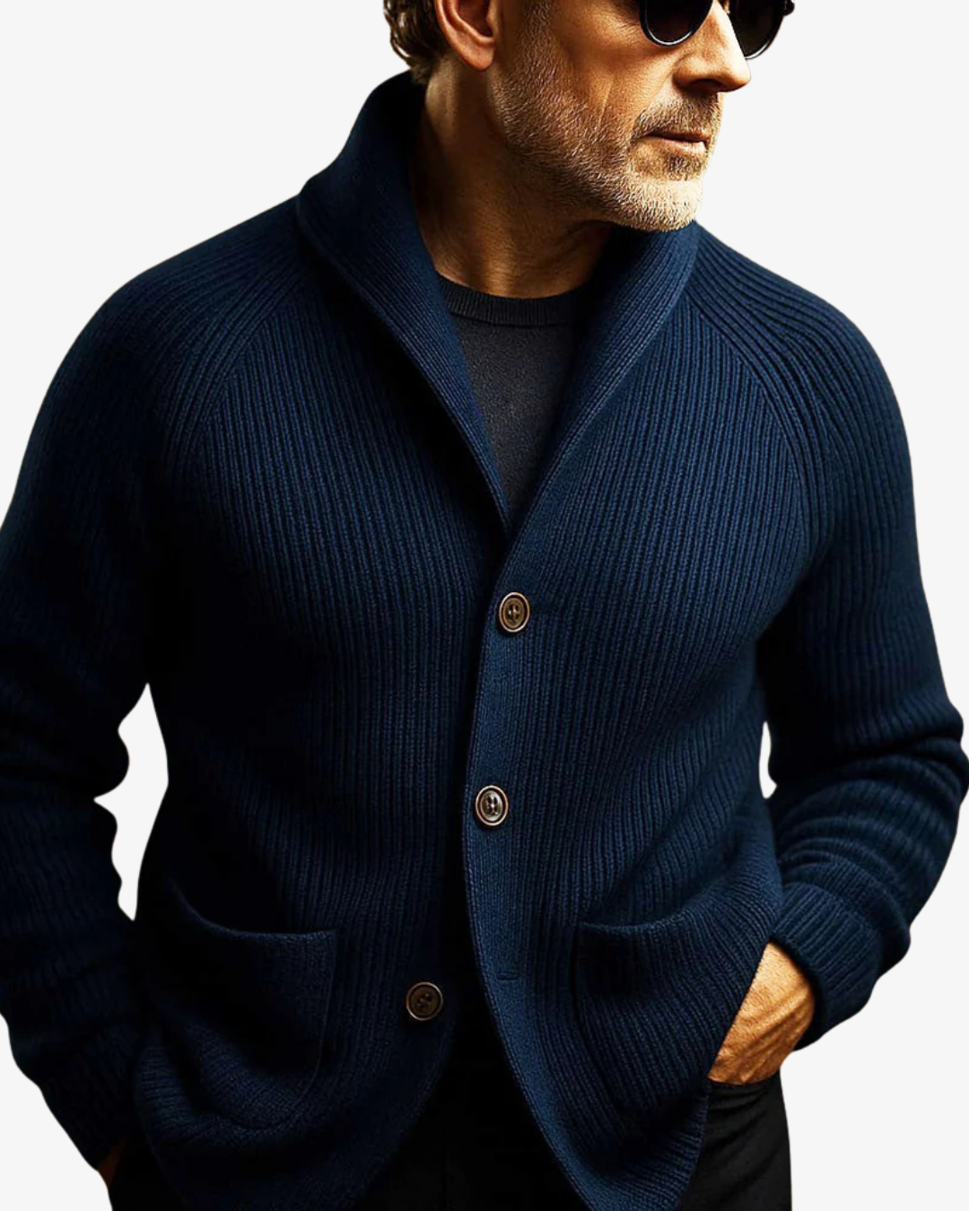 Men's Button-Front Ribbed Cardigan with Patch Pockets