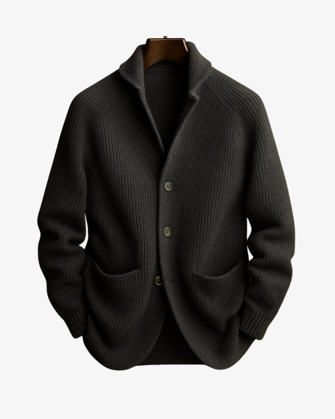 Men's Button-Front Ribbed Cardigan with Patch Pockets