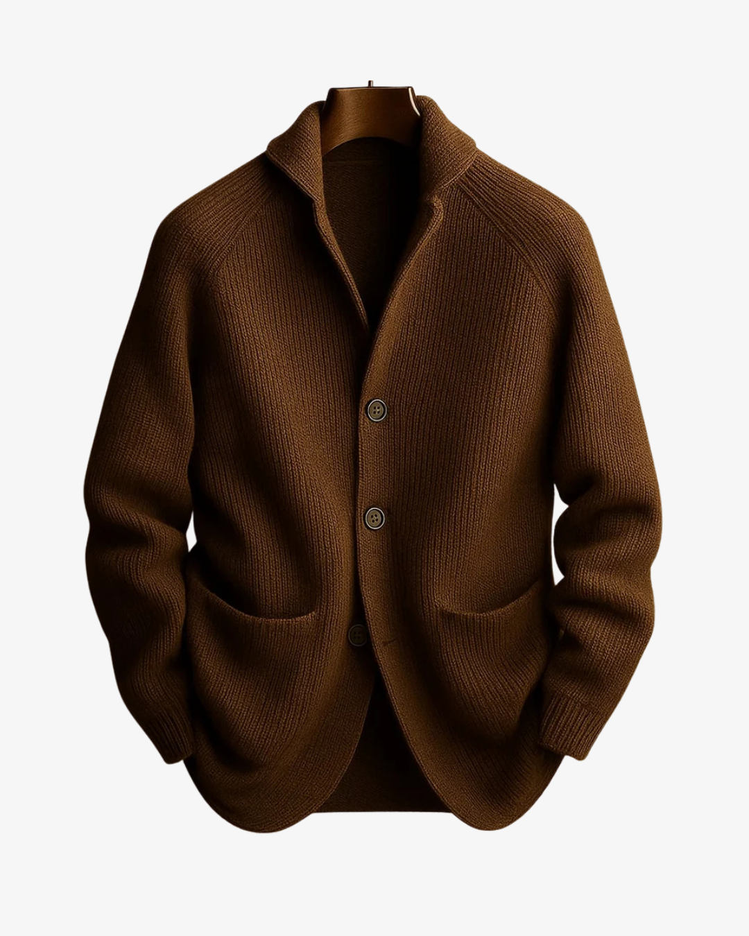 Men's Button-Front Ribbed Cardigan with Patch Pockets