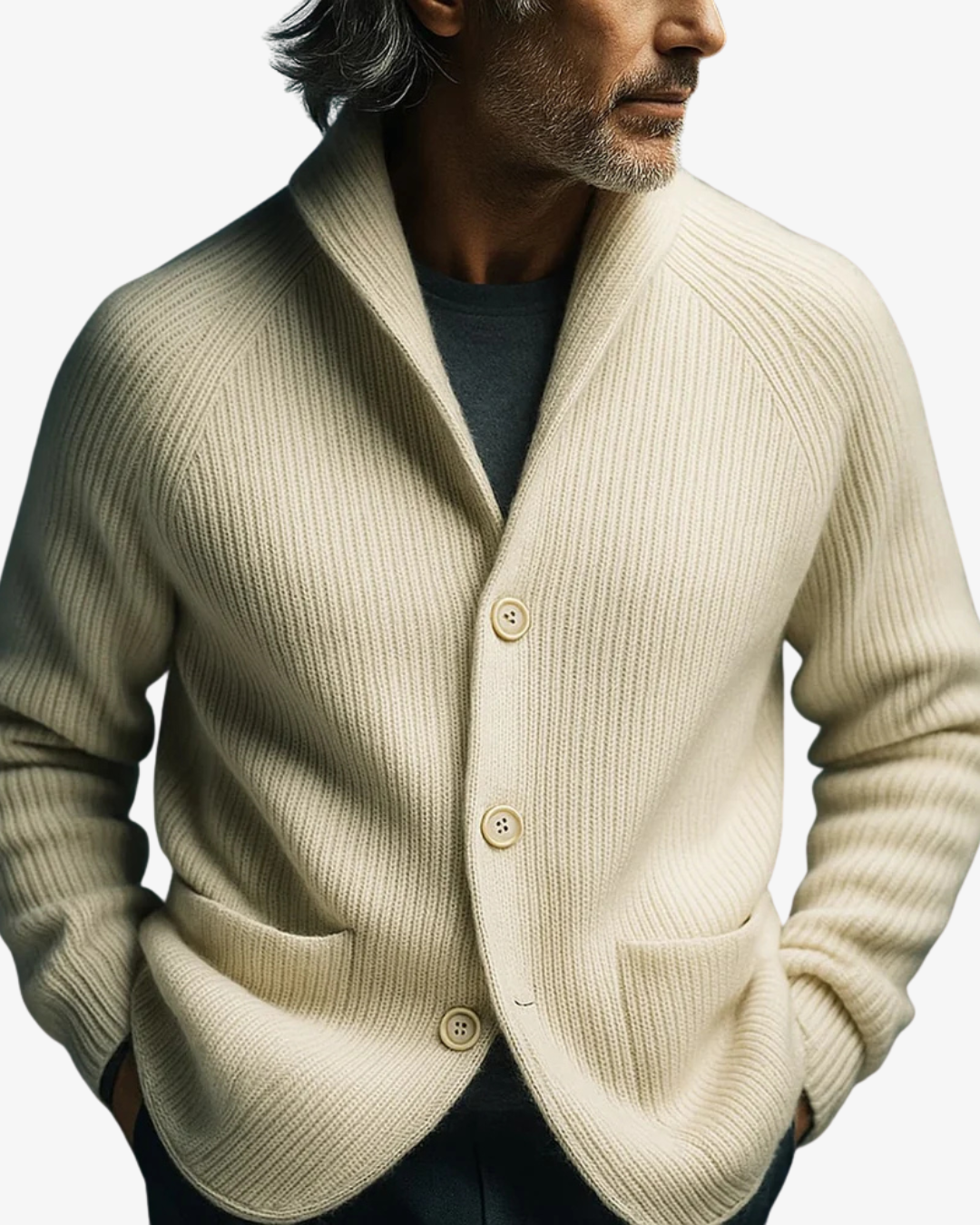 Men's Button-Front Ribbed Cardigan with Patch Pockets