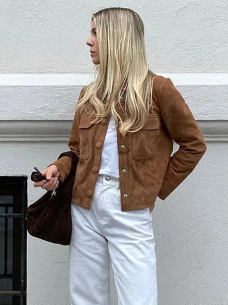 Women's Suede-Look Button-Front Jacket