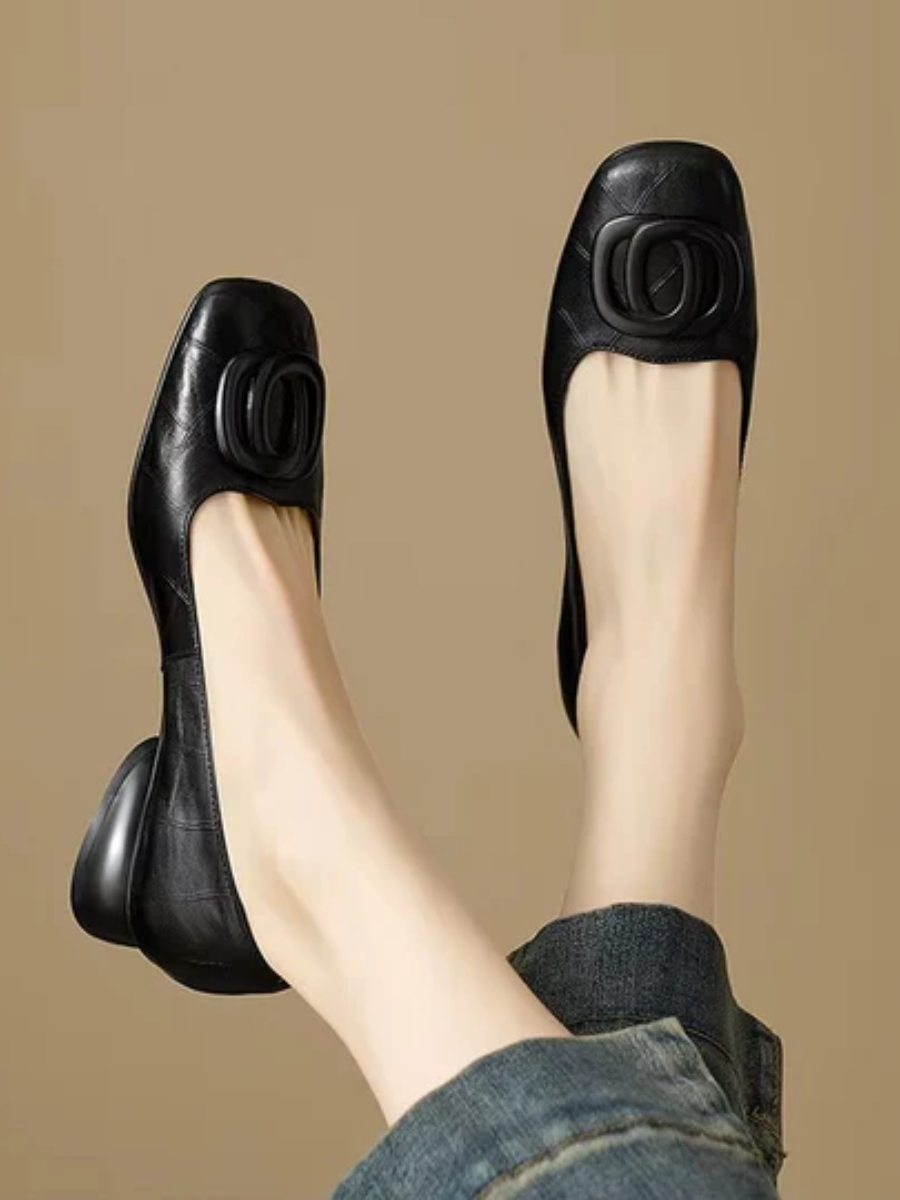 Women's Square Toe Ballet Flats with Decorative Buckle