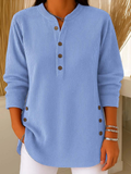 Women's Ribbed Henley Tunic Top with Buttons