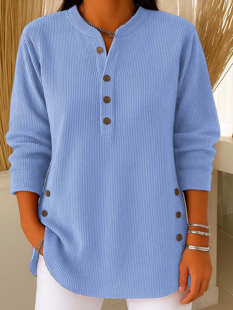 Women's Ribbed Henley Tunic Top with Buttons