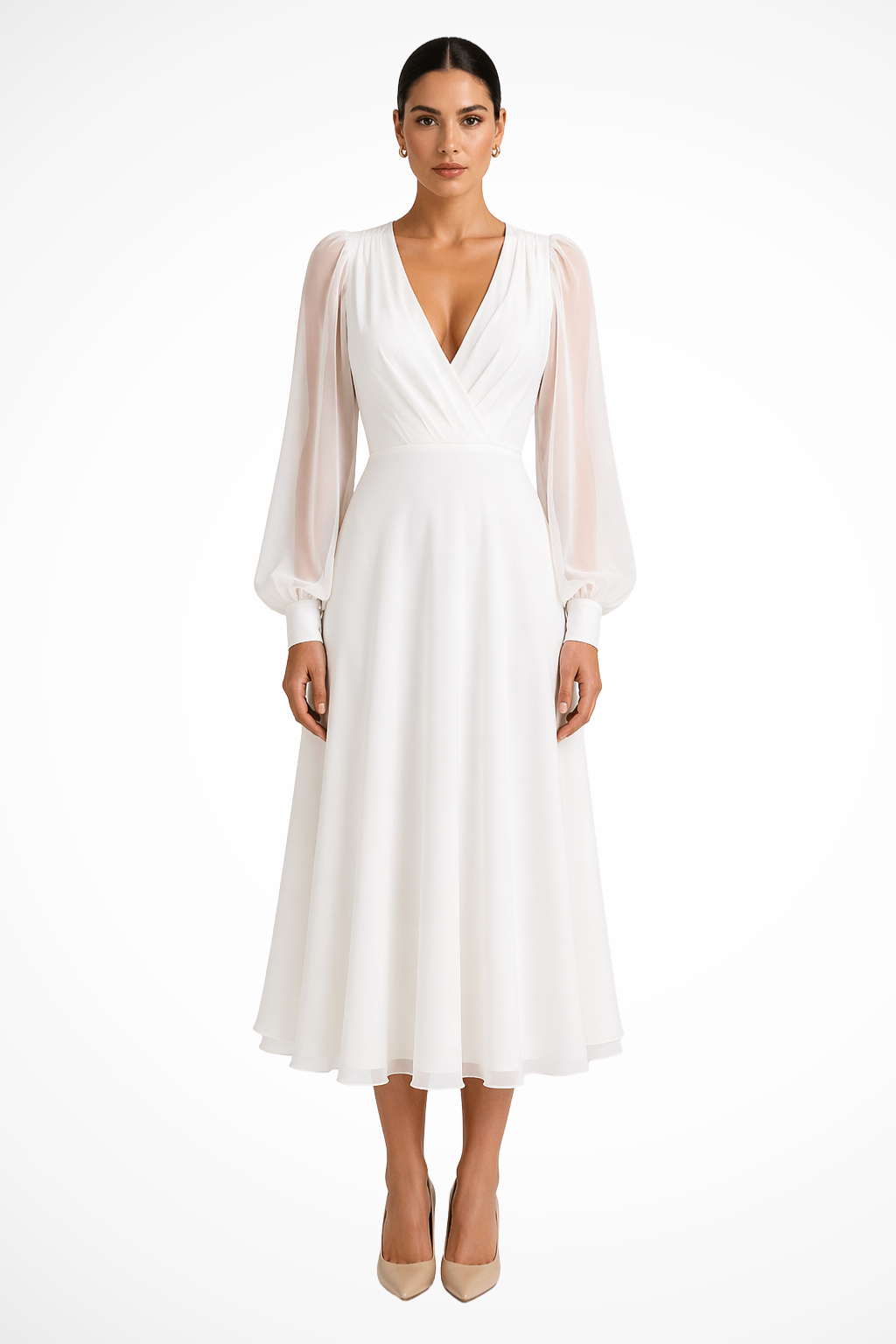 Women’s V-Neck Long Sleeve Midi Dress
