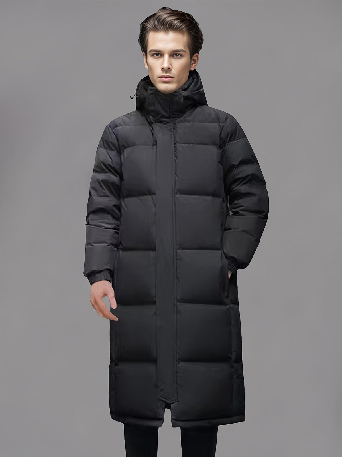 Men's Long Hooded Quilted Puffer Winter Coat