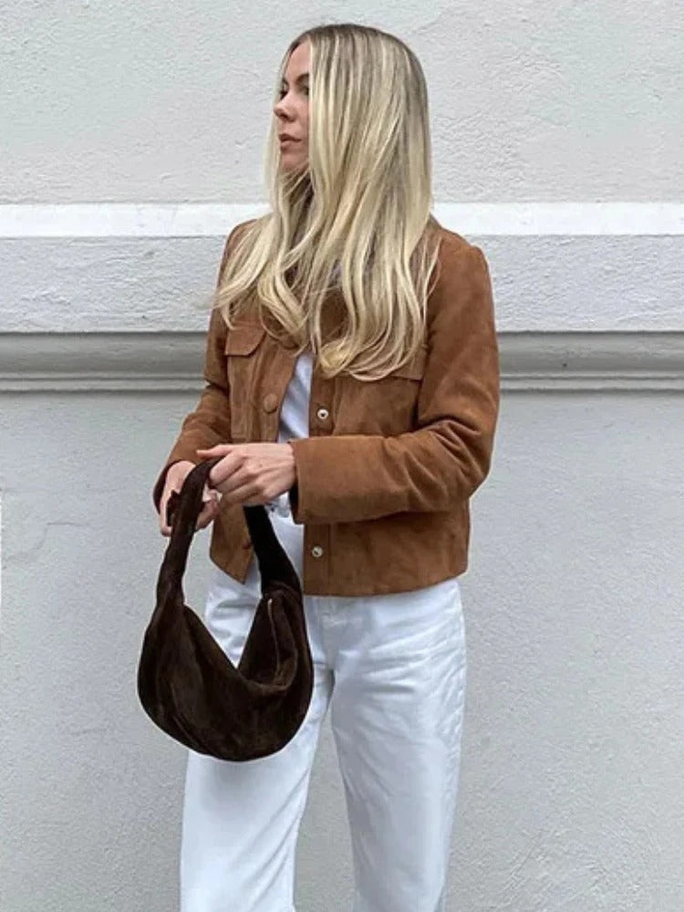 Women's Suede-Look Button-Front Jacket