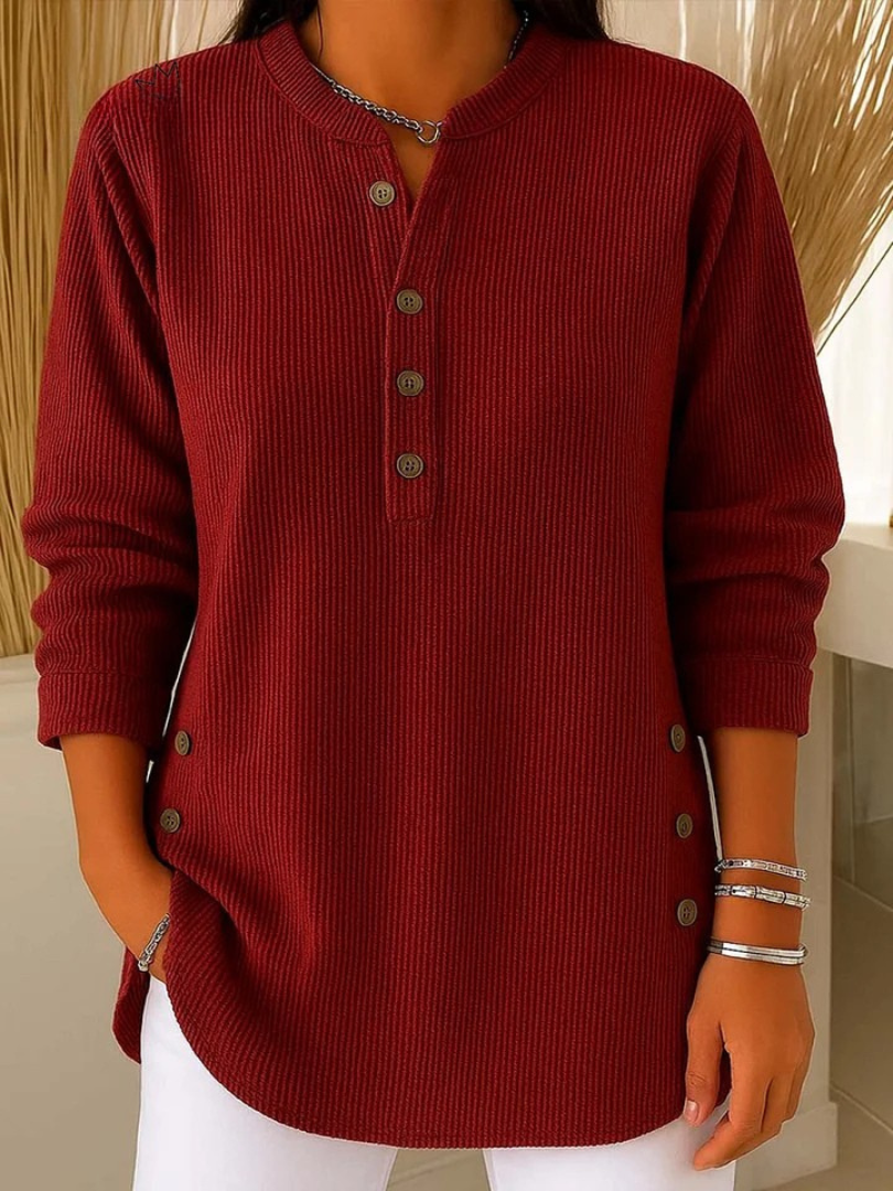 Women's Ribbed Henley Tunic Top with Buttons