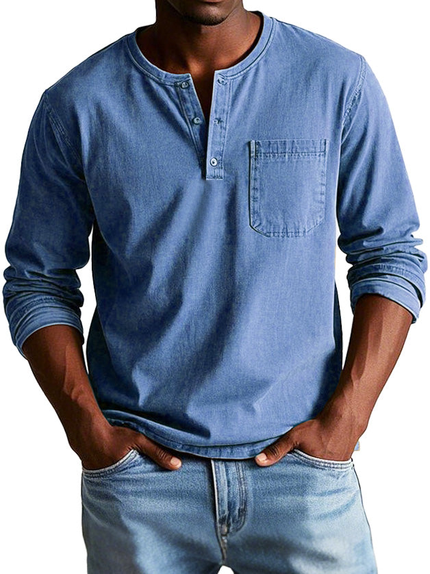 Men's Long Sleeve Henley Shirt with Pocket