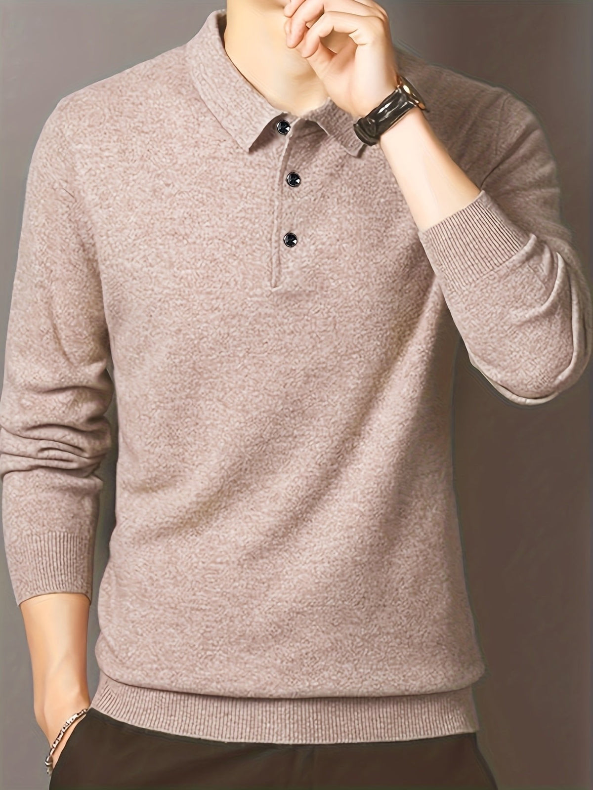 Men’s Long Sleeve Polo Shirt with Buttons