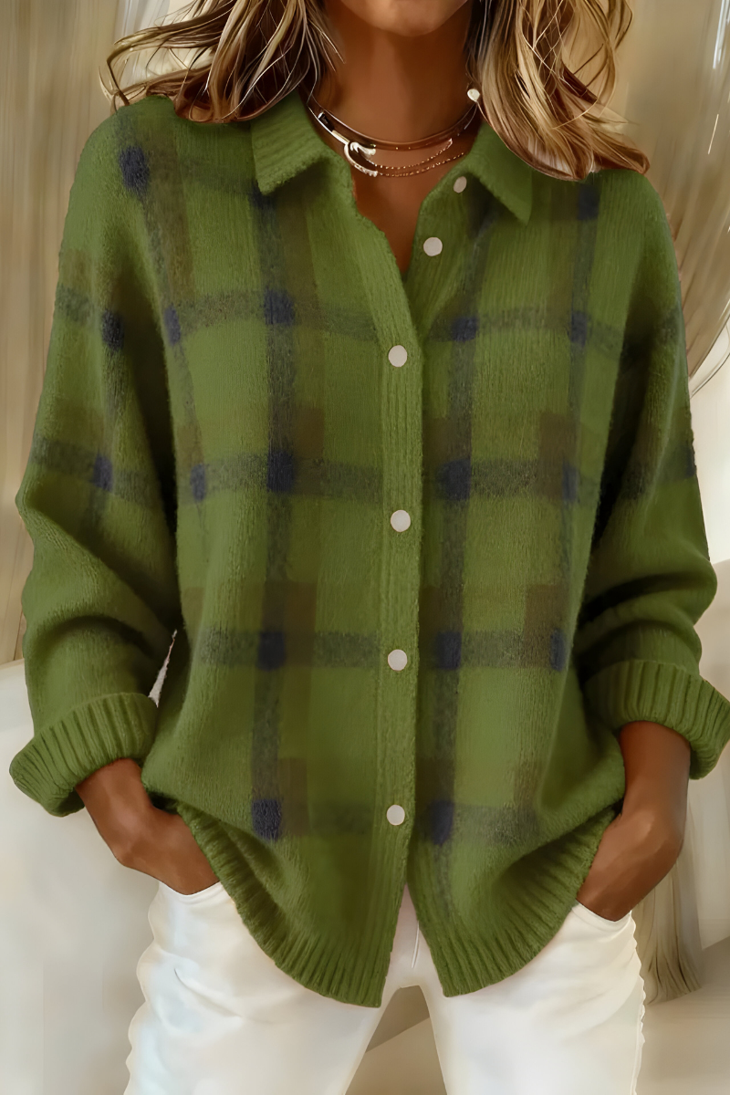 Women’s Plaid Knit Cardigan with Button Front