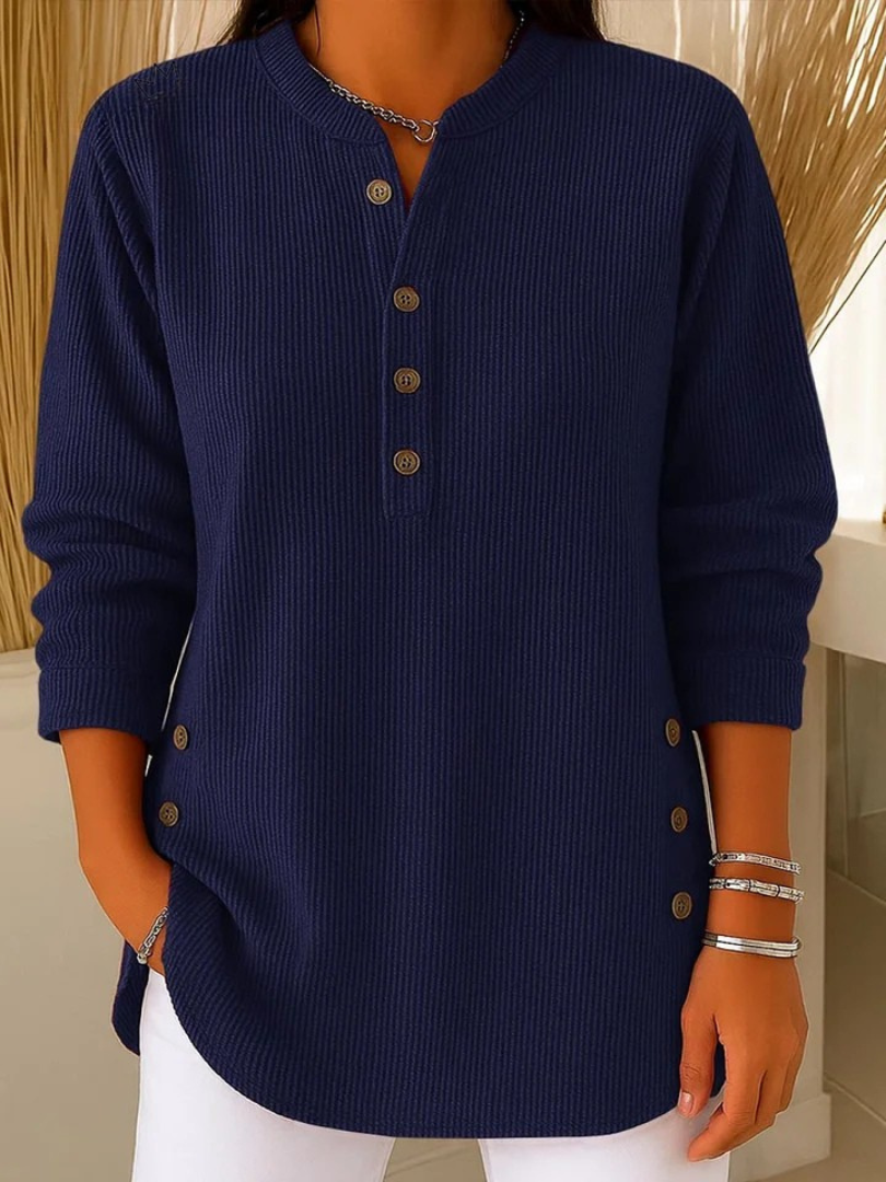 Women's Ribbed Henley Tunic Top with Buttons