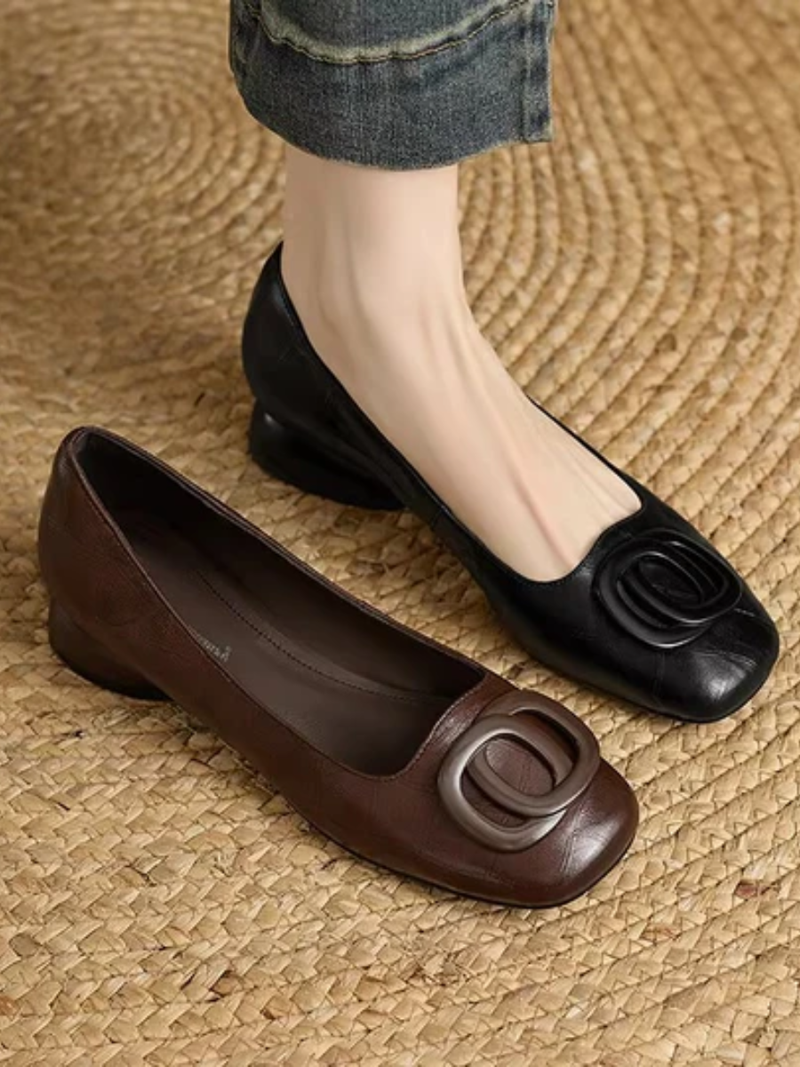 Women's Square Toe Ballet Flats with Decorative Buckle