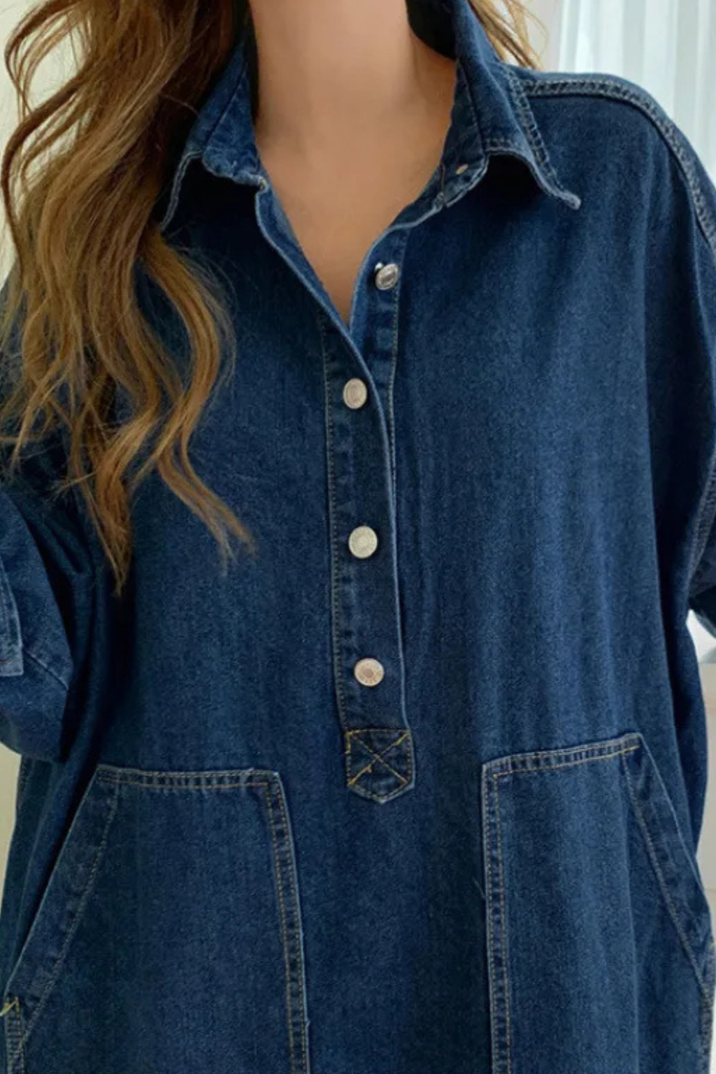 Women’s Long Sleeve Denim Maxi Shirt Dress