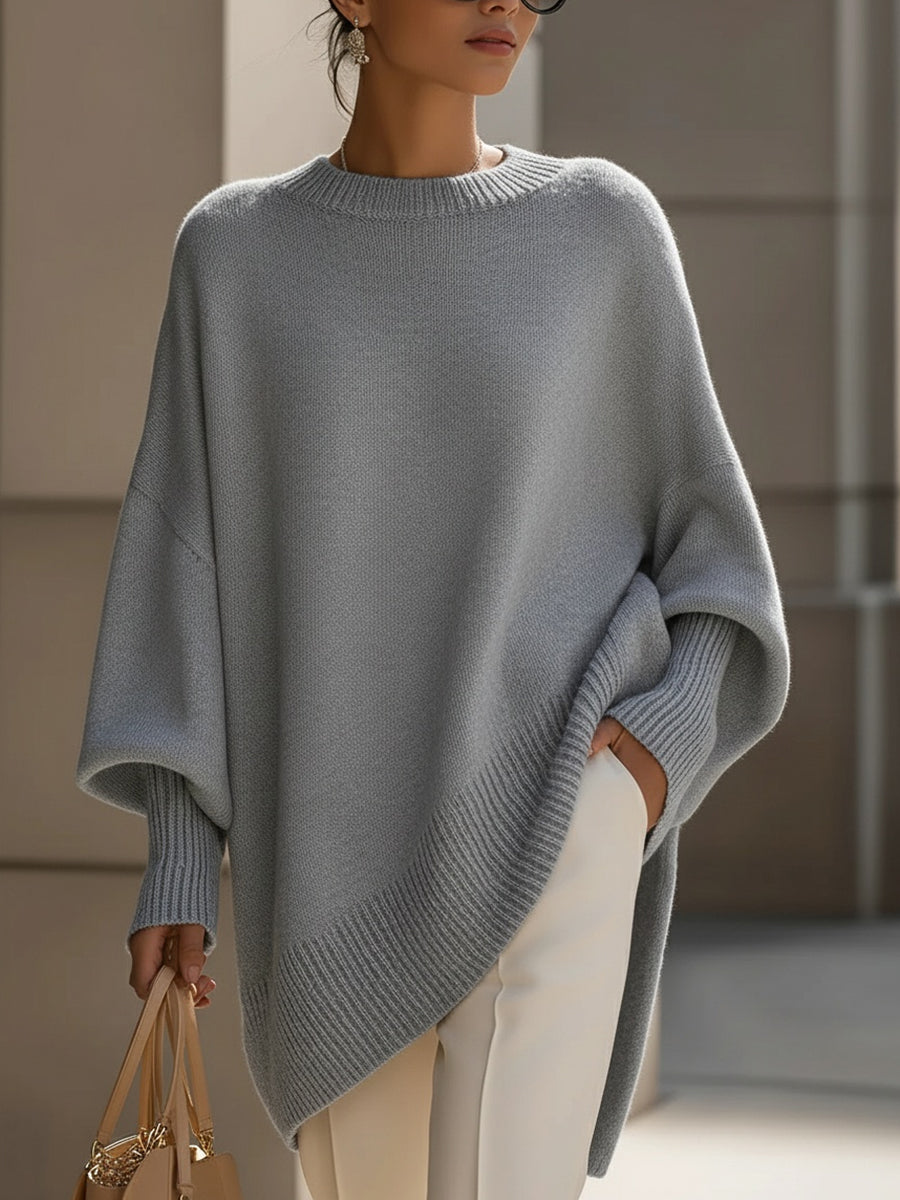 Women's Oversized Asymmetric Knit Poncho Sweater