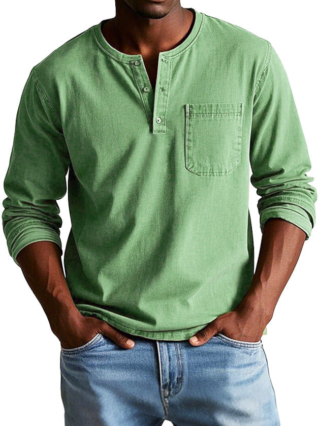 Men's Long Sleeve Henley Shirt with Pocket