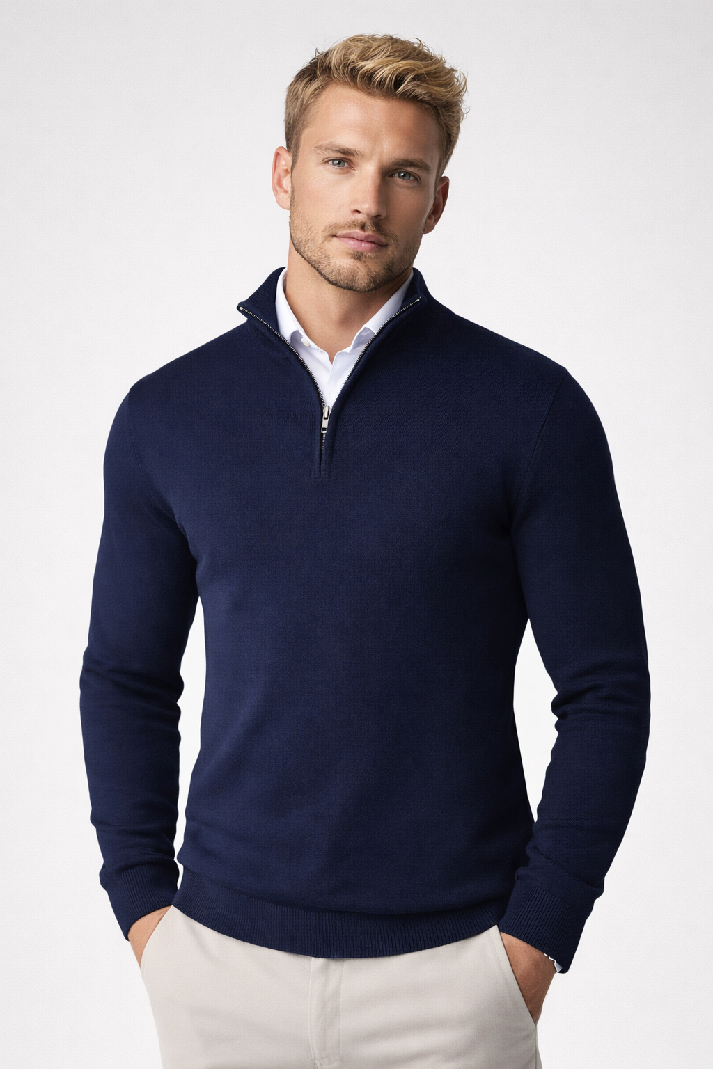 Men's Quarter-Zip Sweater With Stand Collar