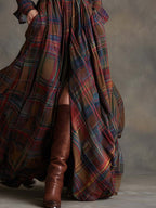 Women’s Plaid Maxi Shirt Dress with Belt