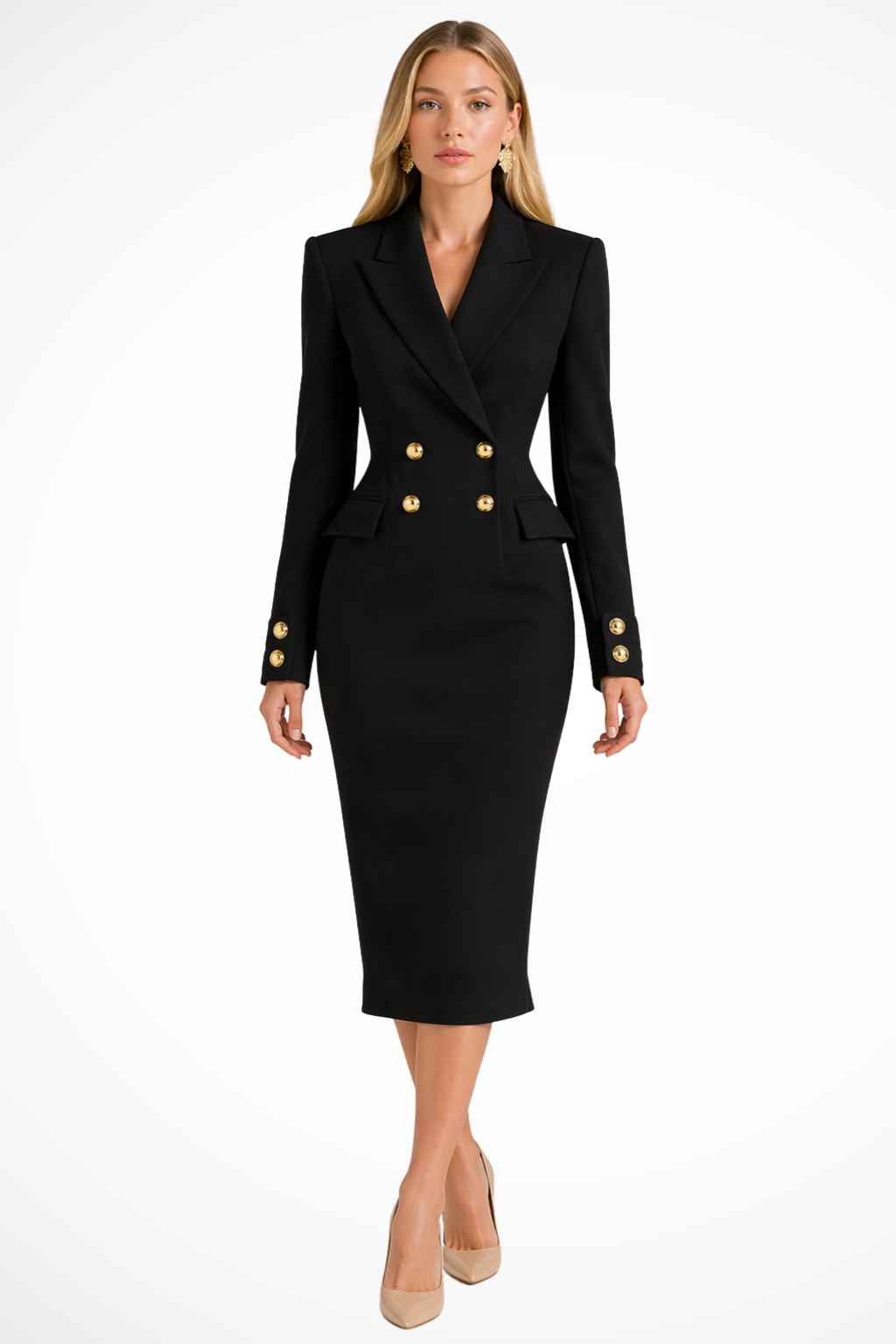 Women’s Double-Breasted Blazer Midi Dress