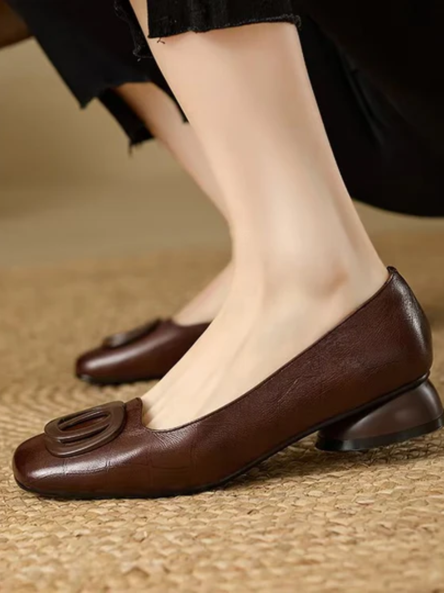 Women's Square Toe Ballet Flats with Decorative Buckle