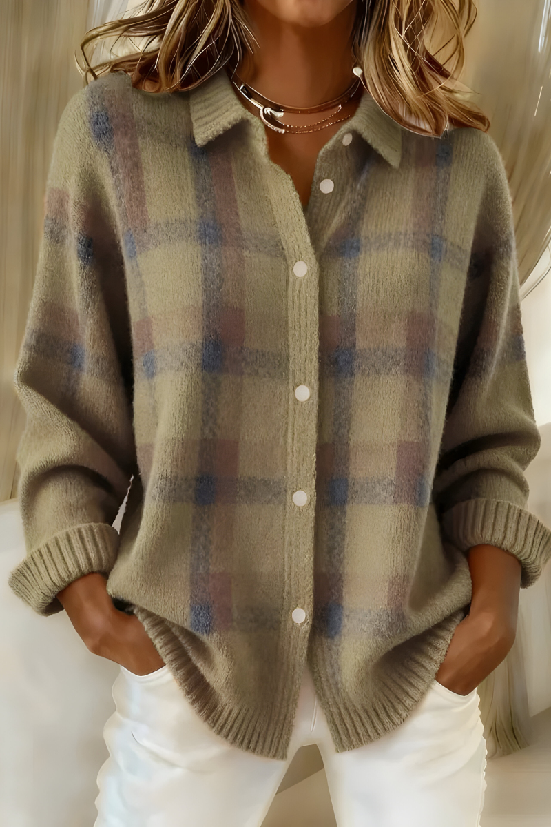 Women’s Plaid Knit Cardigan with Button Front