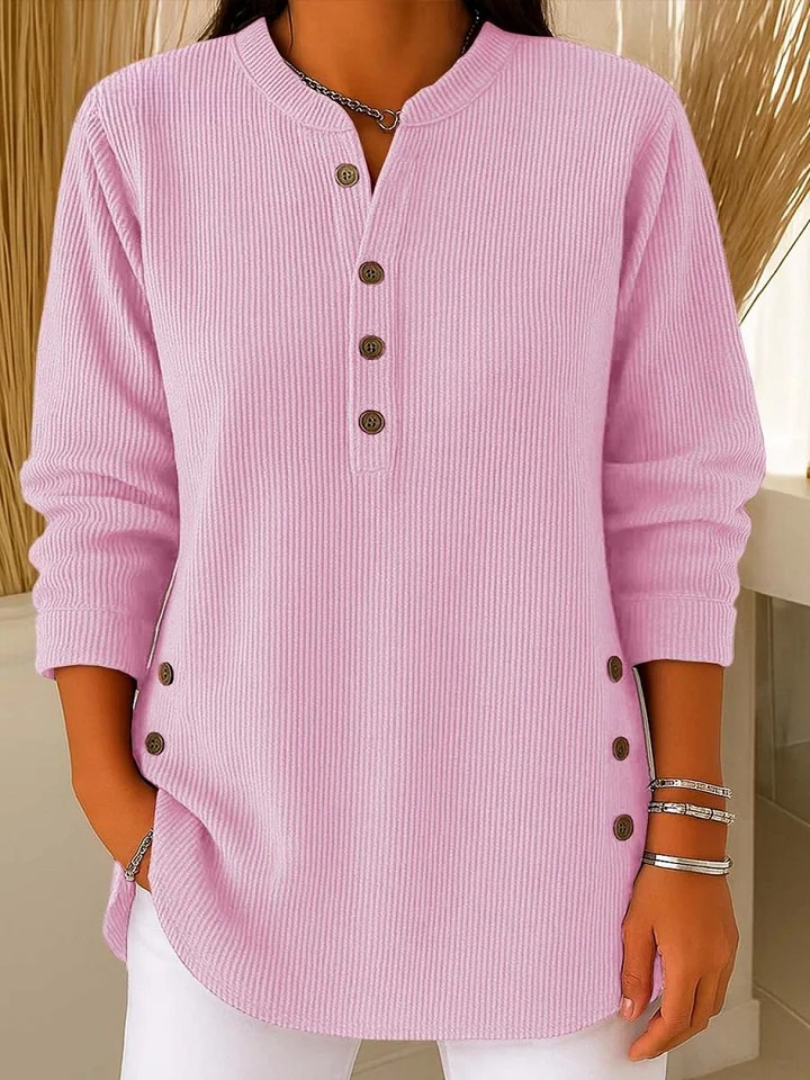 Women's Ribbed Henley Tunic Top with Buttons