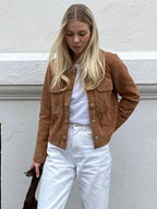 Women's Suede-Look Button-Front Jacket