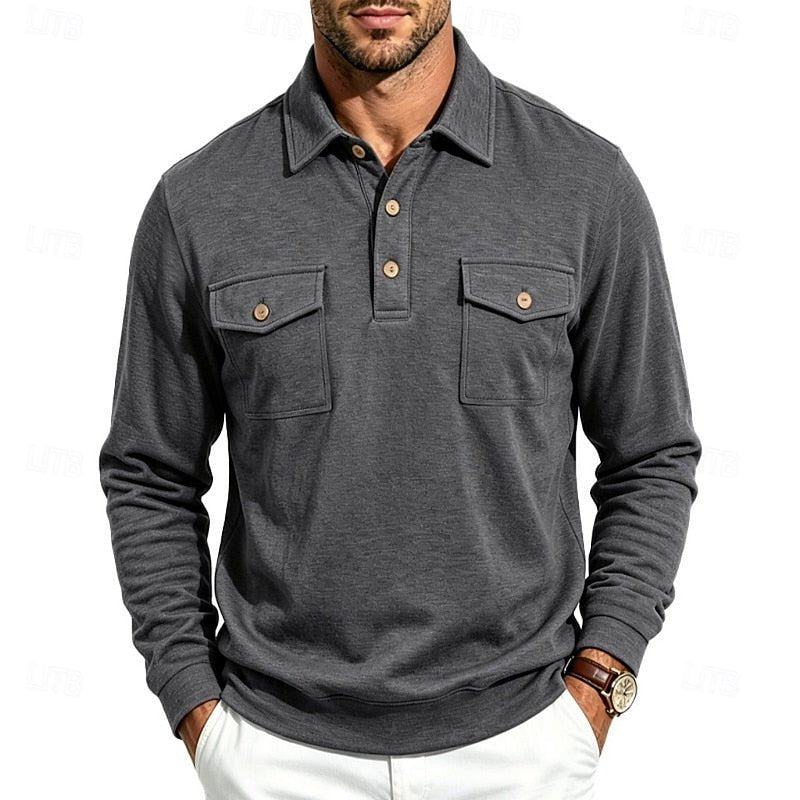Men's Long Sleeve Polo Shirt With Chest Pockets