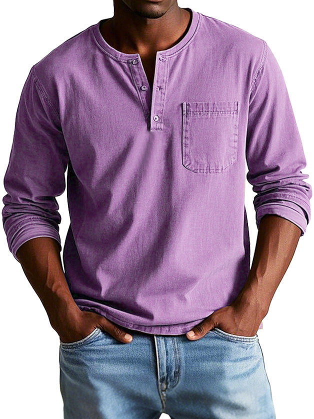 Men's Long Sleeve Henley Shirt with Pocket