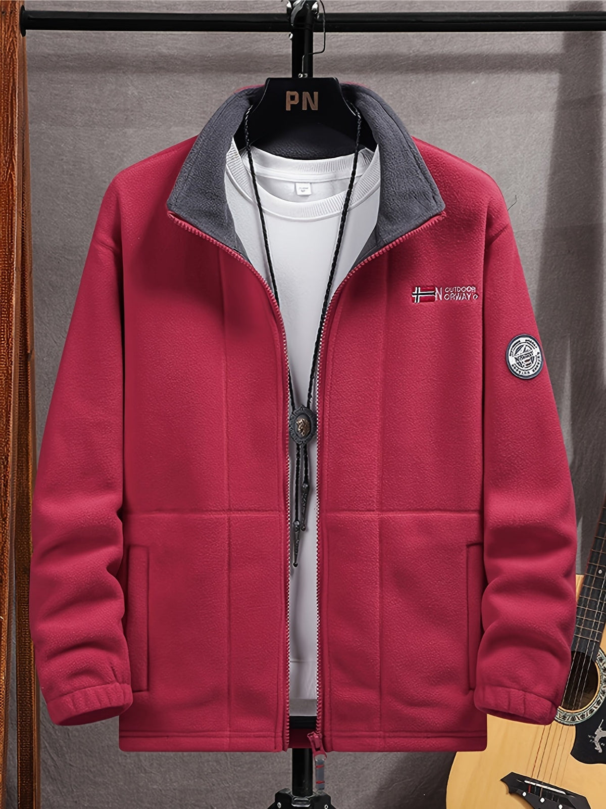 Men's Fleece Zip-Up Jacket with Stand Collar