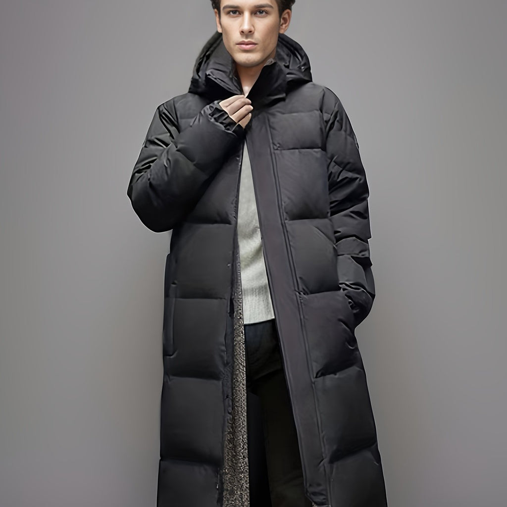 Men's Long Hooded Quilted Puffer Winter Coat