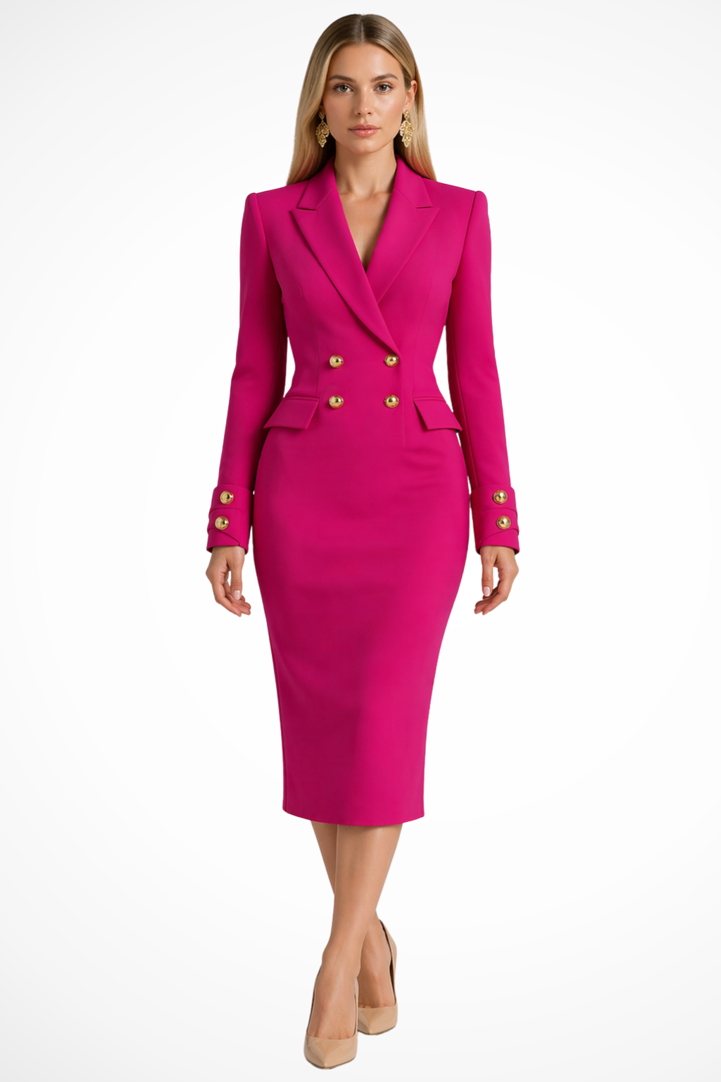 Women’s Double-Breasted Blazer Midi Dress