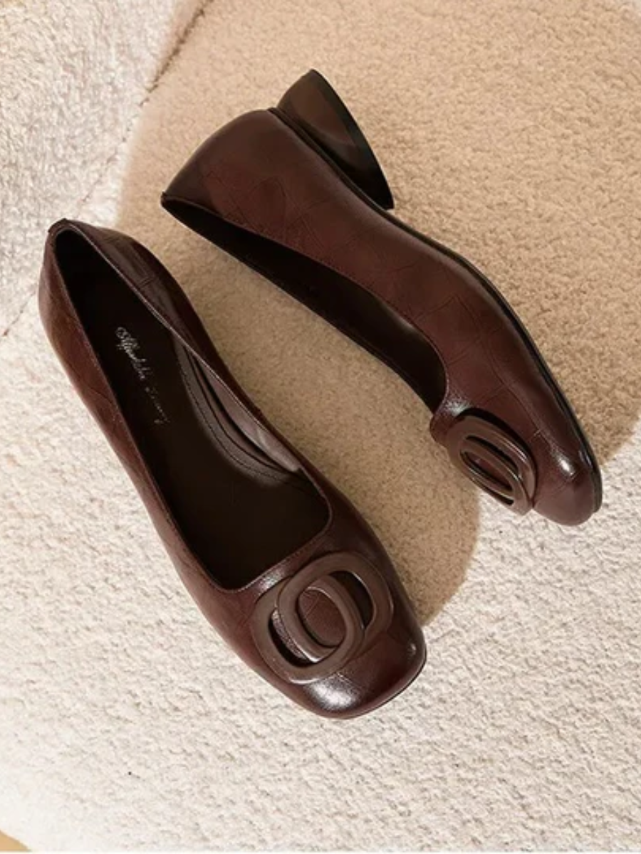 Women's Square Toe Ballet Flats with Decorative Buckle