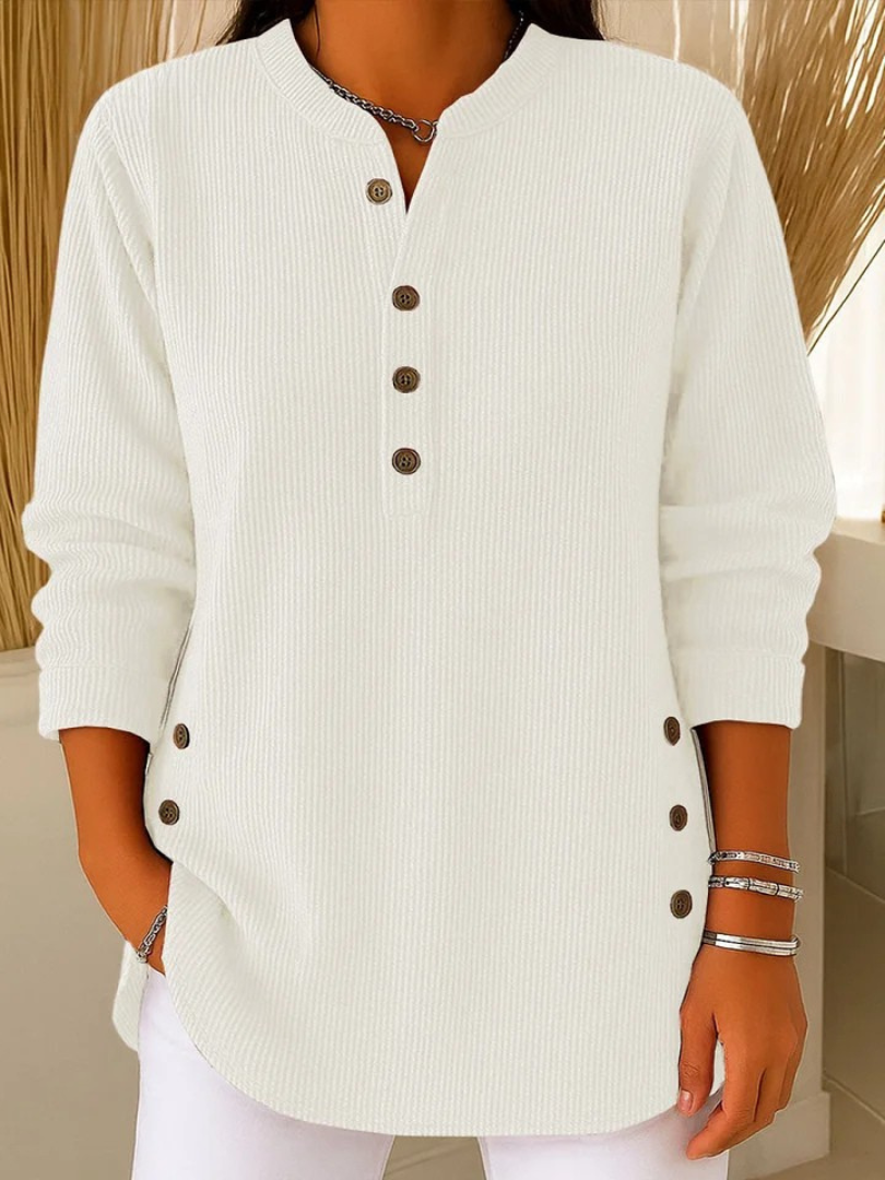 Women's Ribbed Henley Tunic Top with Buttons