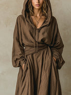 Women's Hooded Long Sleeve Maxi Dress