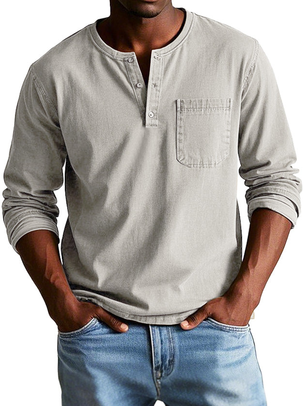 Men's Long Sleeve Henley Shirt with Pocket