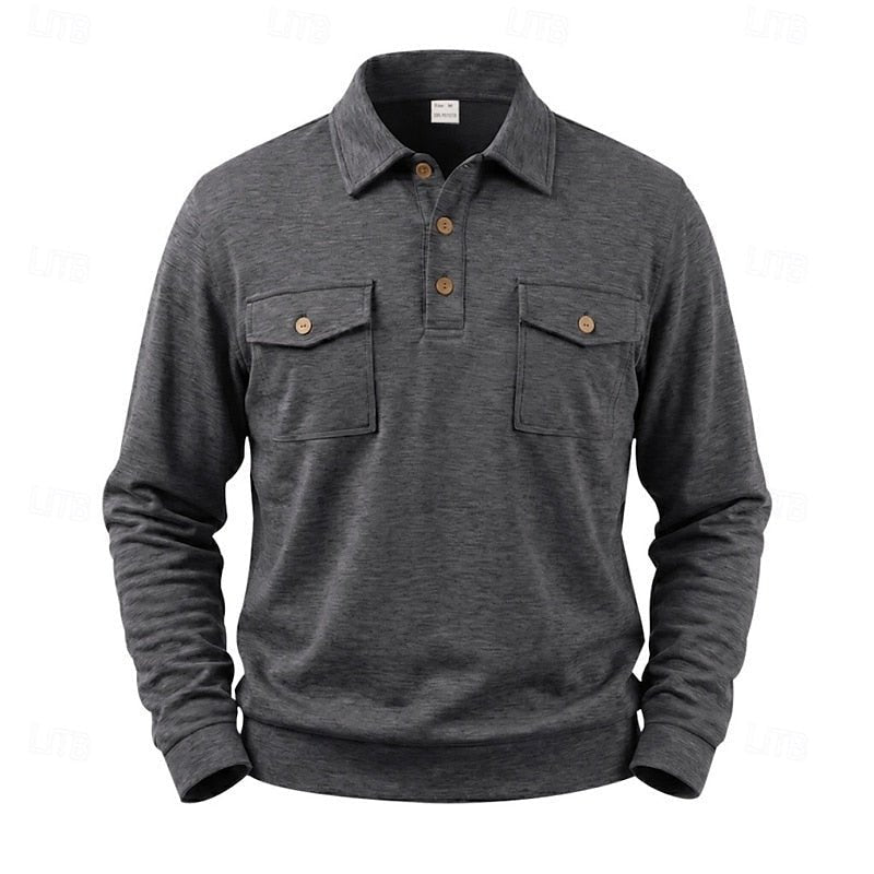Men's Long Sleeve Polo Shirt With Chest Pockets