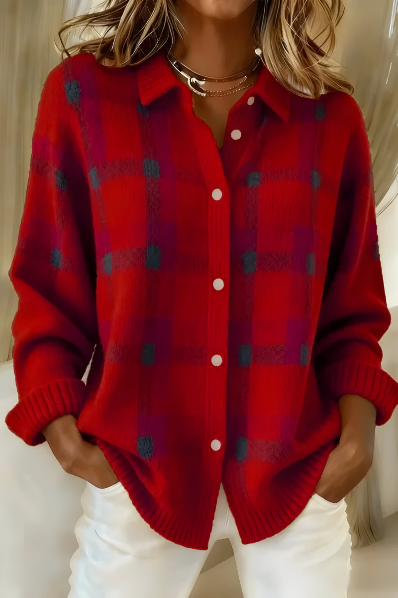 Women’s Plaid Knit Cardigan with Button Front