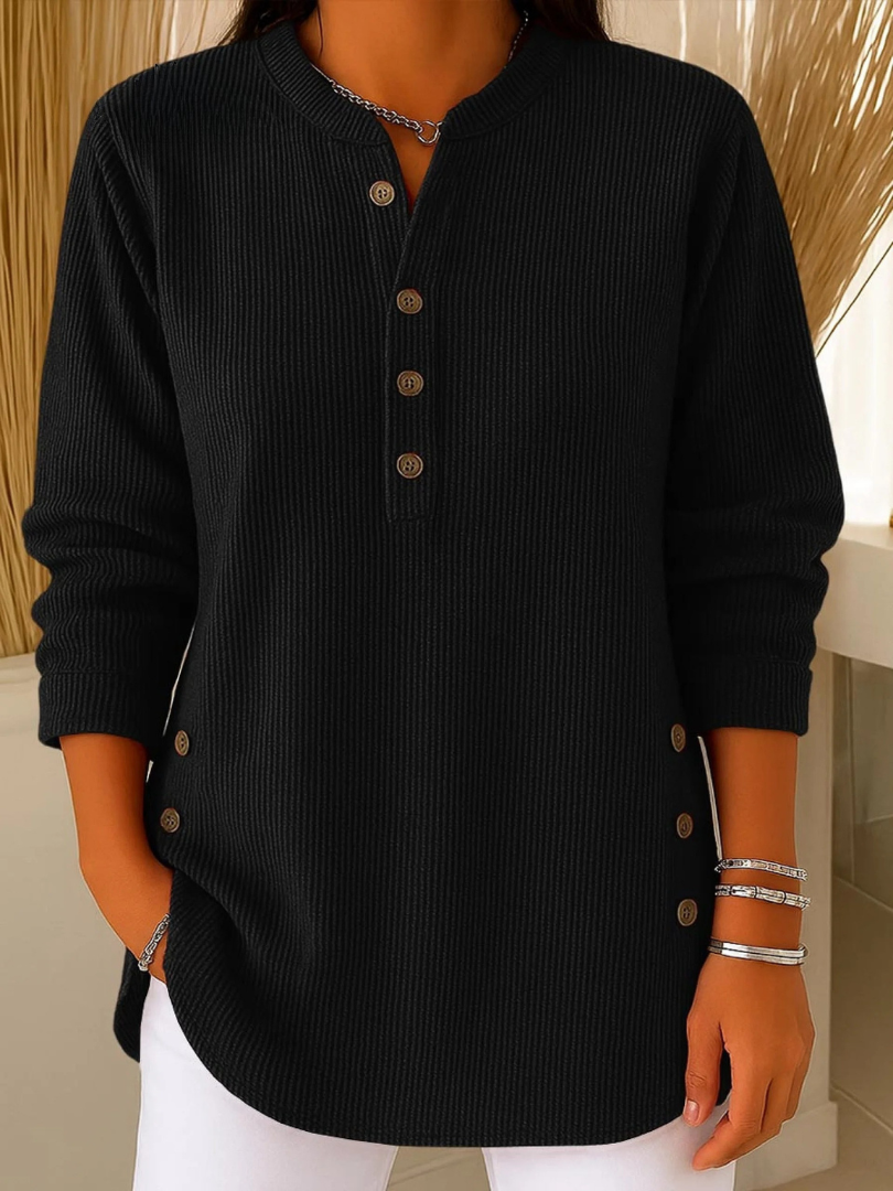 Women's Ribbed Henley Tunic Top with Buttons
