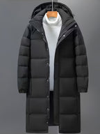 Men's Long Hooded Quilted Puffer Winter Coat