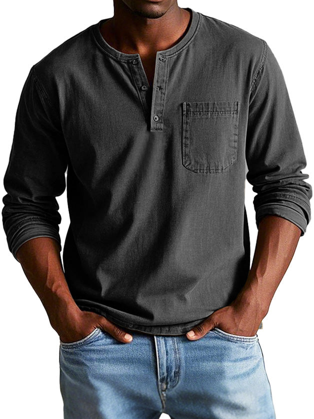Men's Long Sleeve Henley Shirt with Pocket