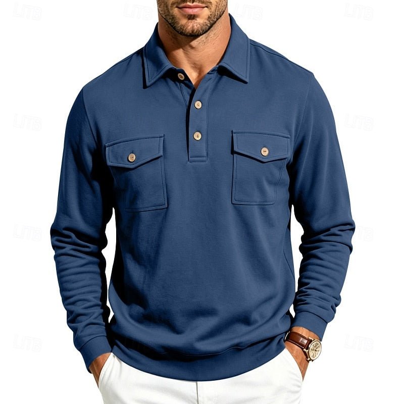 Men's Long Sleeve Polo Shirt With Chest Pockets