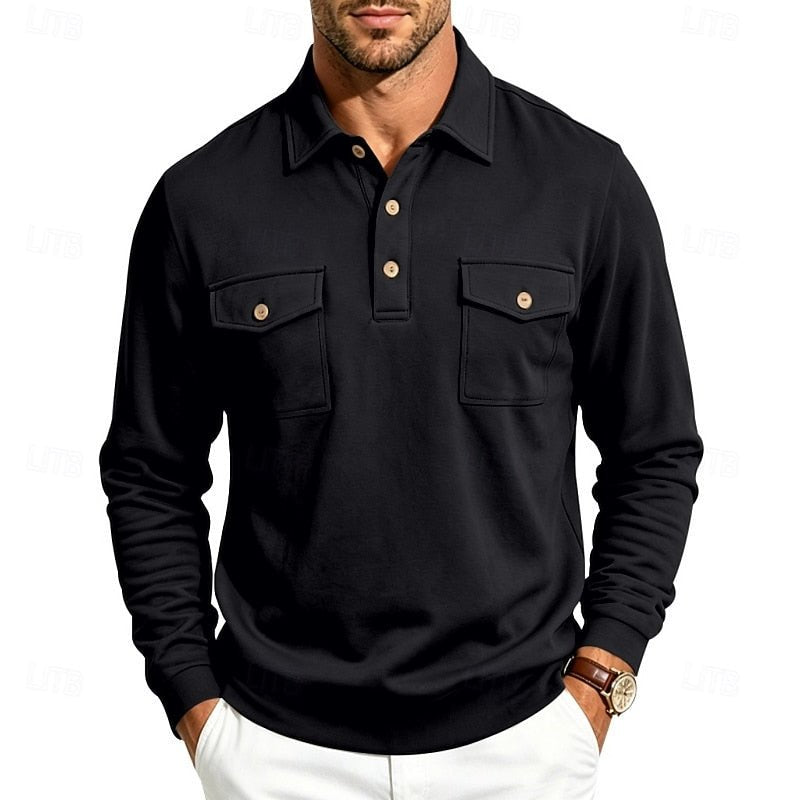 Men's Long Sleeve Polo Shirt With Chest Pockets